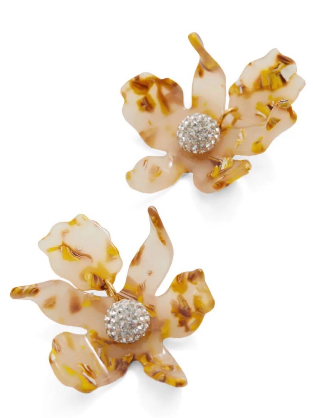 Lele Sadoughi Beige and Yellow Floral Resin Earrings with Crystal Centers